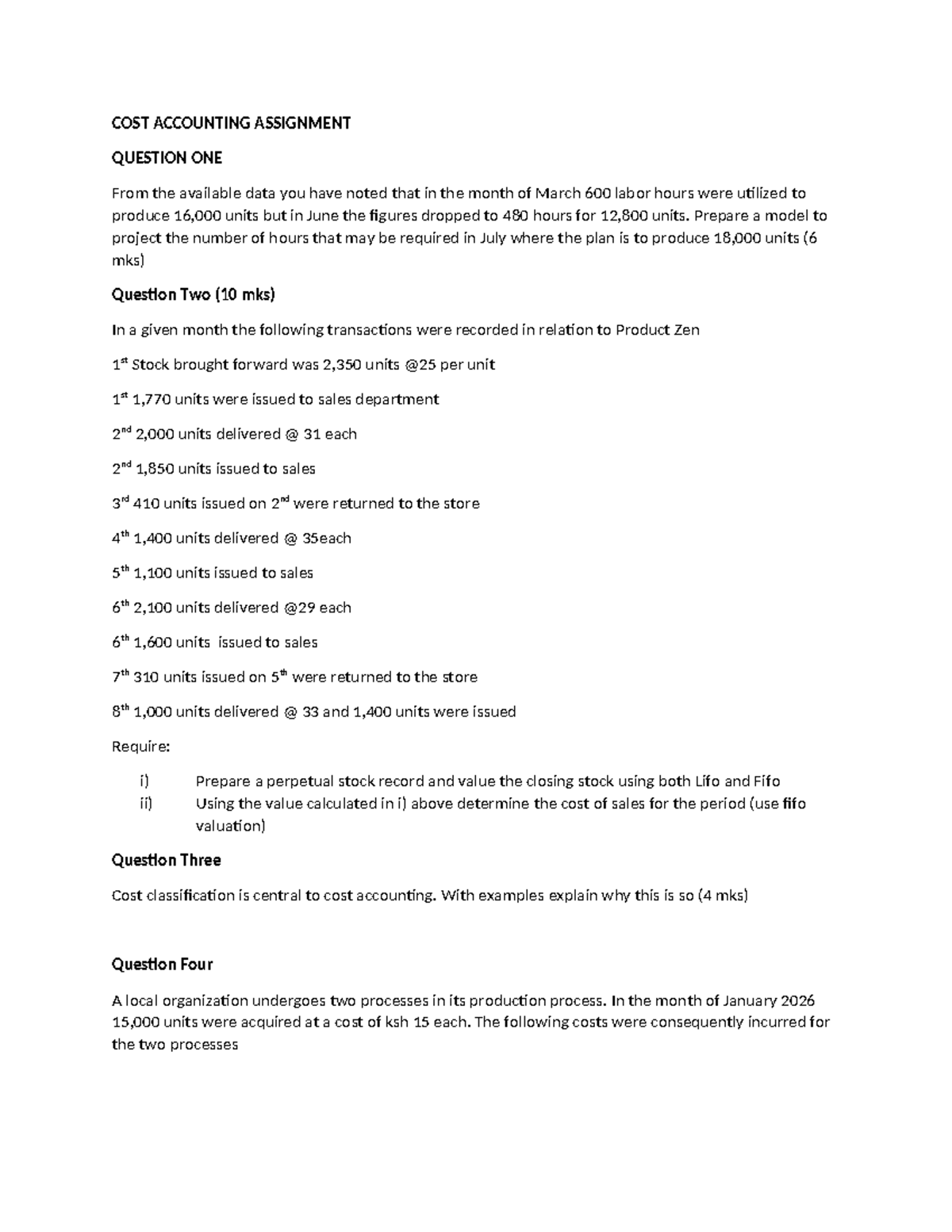 COST ACCOUNTING ASSIGNMENT REVISION - COSTING CAT - Studocu