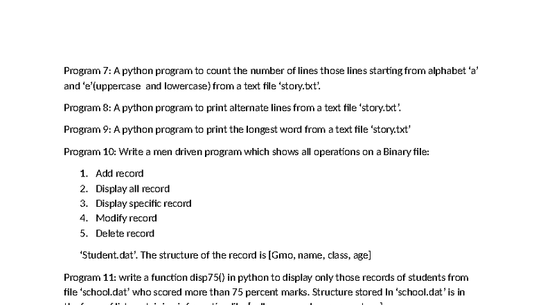 Python Programming Tasks: File Operations & Record Management - Studocu