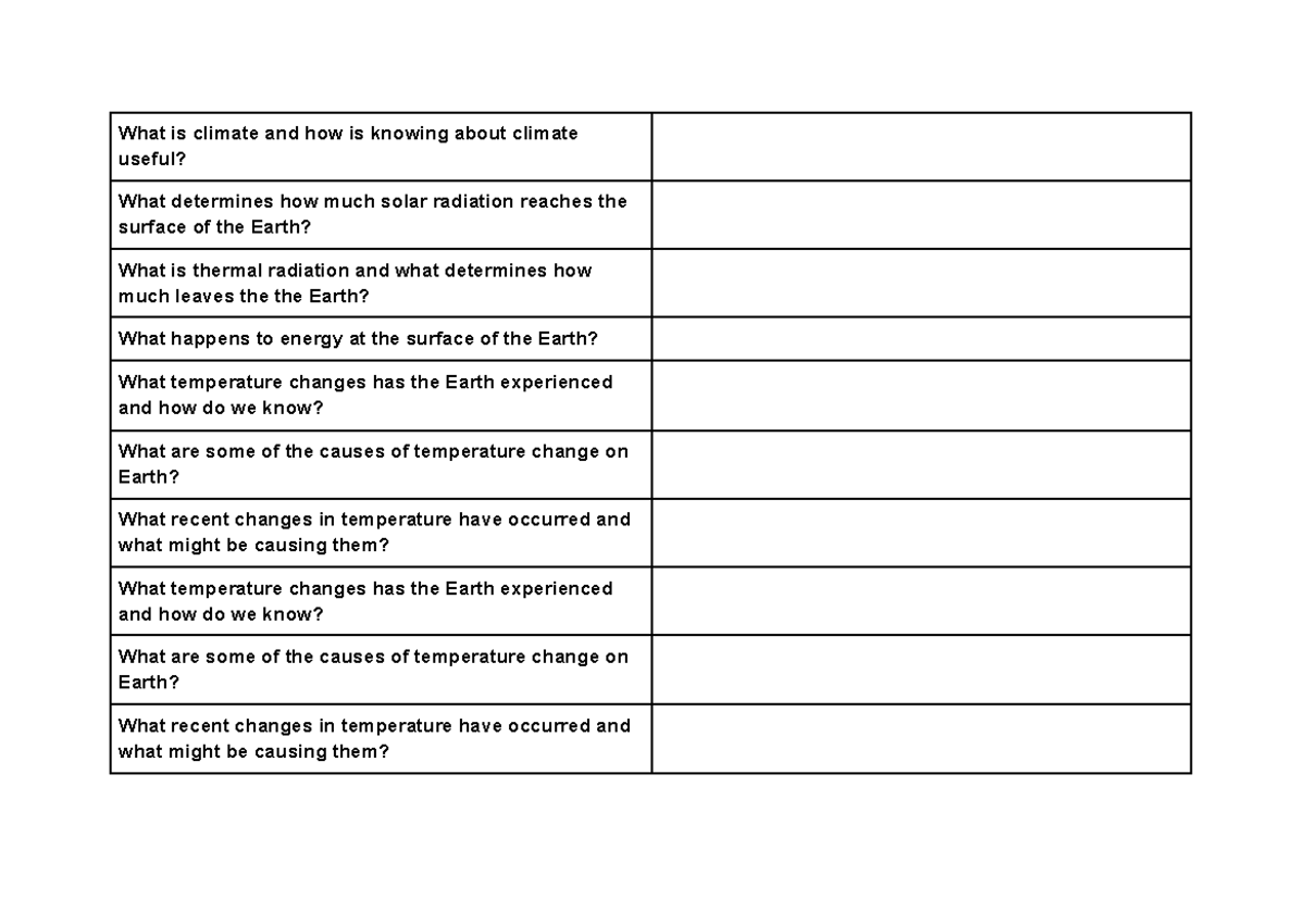ENV 101 - Lecture Focus Questions on Climate and Environmental Issues ...