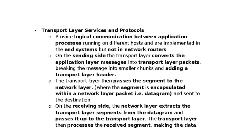 CS2605 LECT 3: Overview of Transport Layer Services and Protocols - Studocu