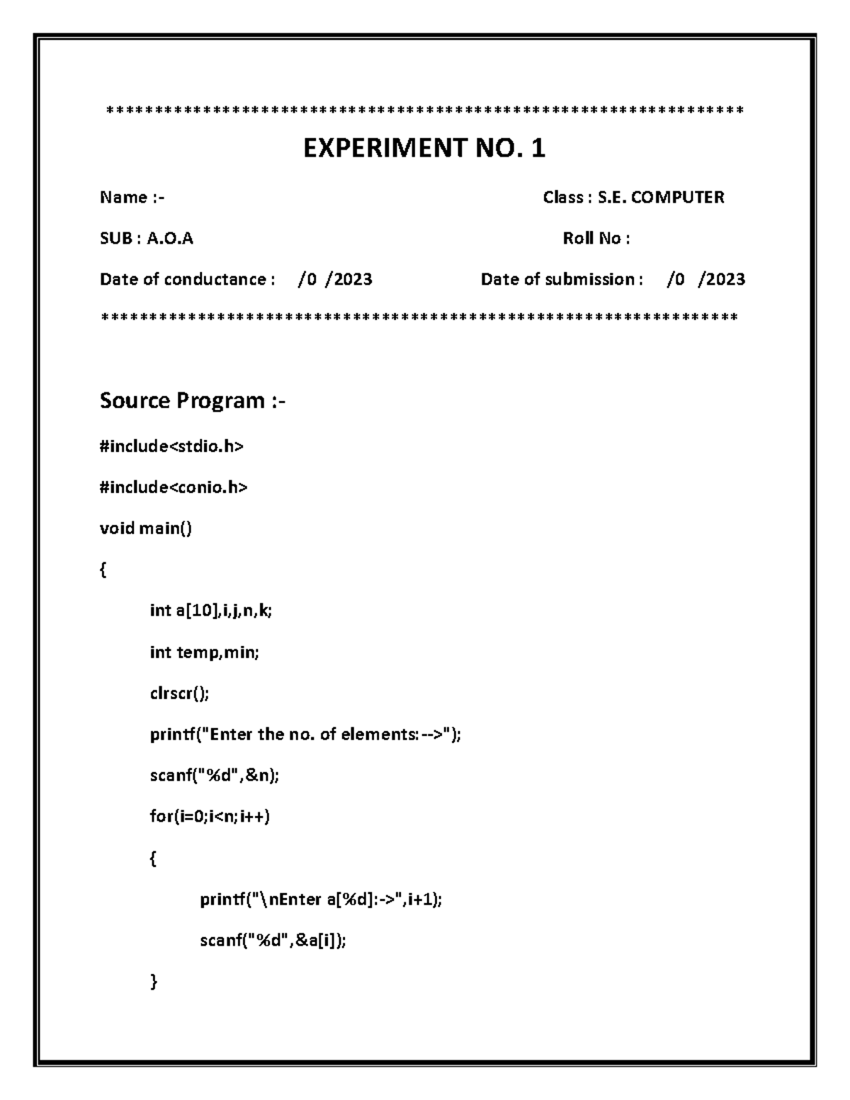 Aoaexp 1 - Experiment
