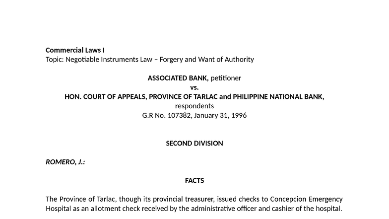 Commercial Laws I: Negotiable Instruments Law - Forgery Case Analysis ...