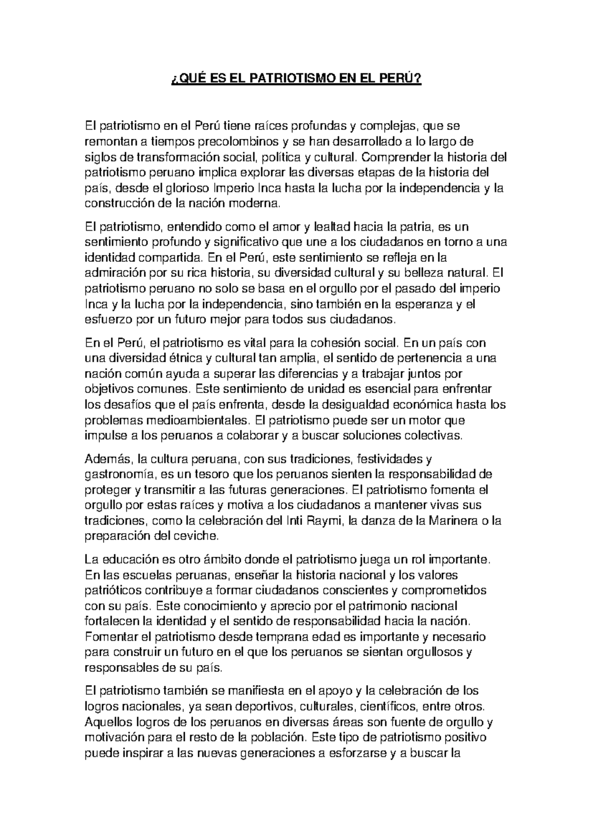 ES EL PATRIOTISMO EN EL PERÚ? Análisis de su Evolución y Significado ...