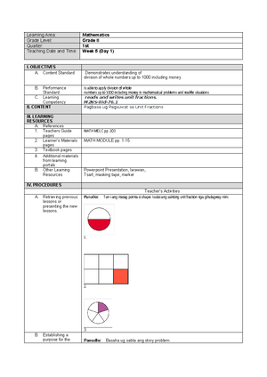 DLP Math Week 5 - lesson - Learning Area: Mathematics Grade Level ...