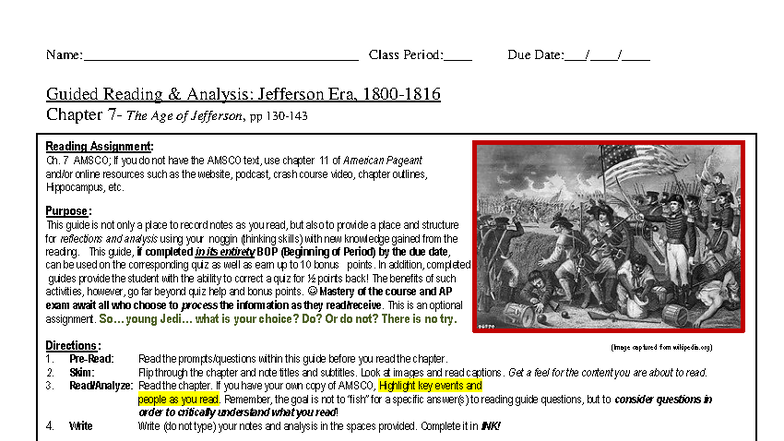 Guided Reading Analysis: The Age of Jefferson (AMSCO Ch. 7) - Studocu