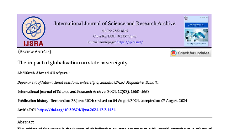 The Impact of Globalization on State Sovereignty: An Analysis (IJSRA ...