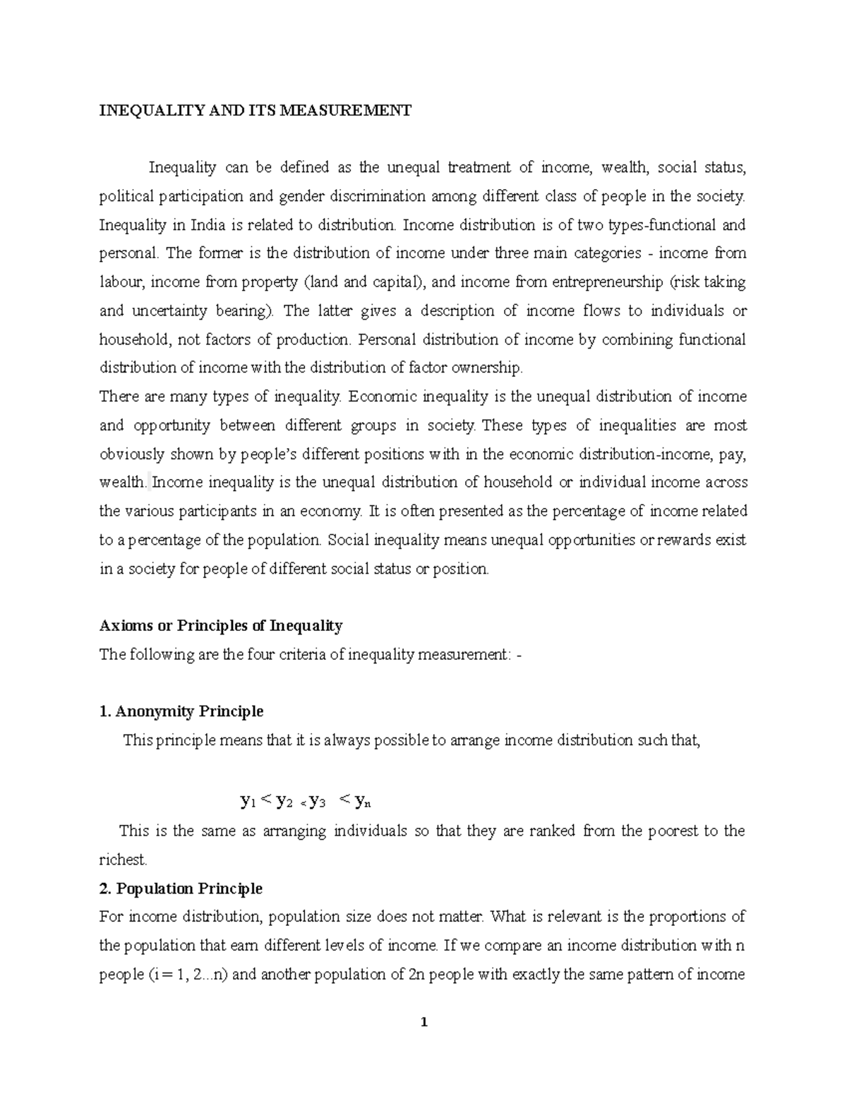 Inequality - Its lecture note - INEQUALITY AND ITS MEASUREMENT ...
