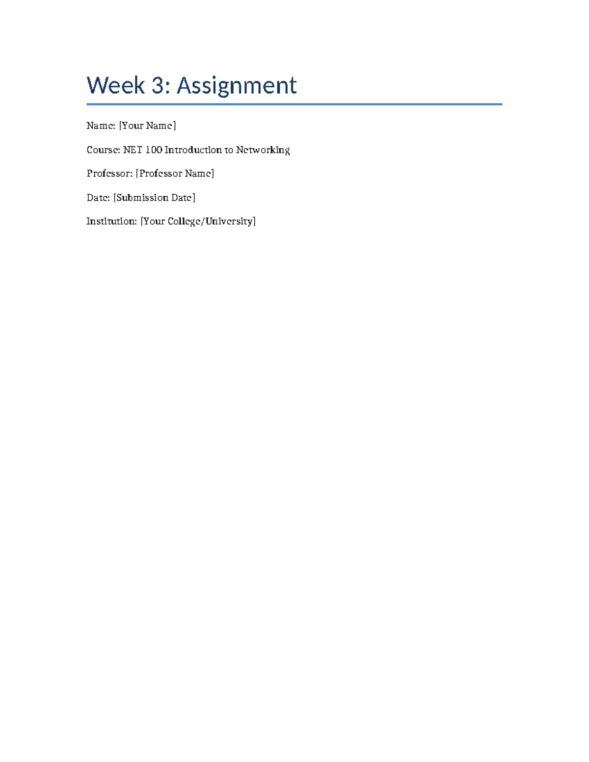 NET 100: Week 3 Network Cabling Assignment Analysis - Studocu