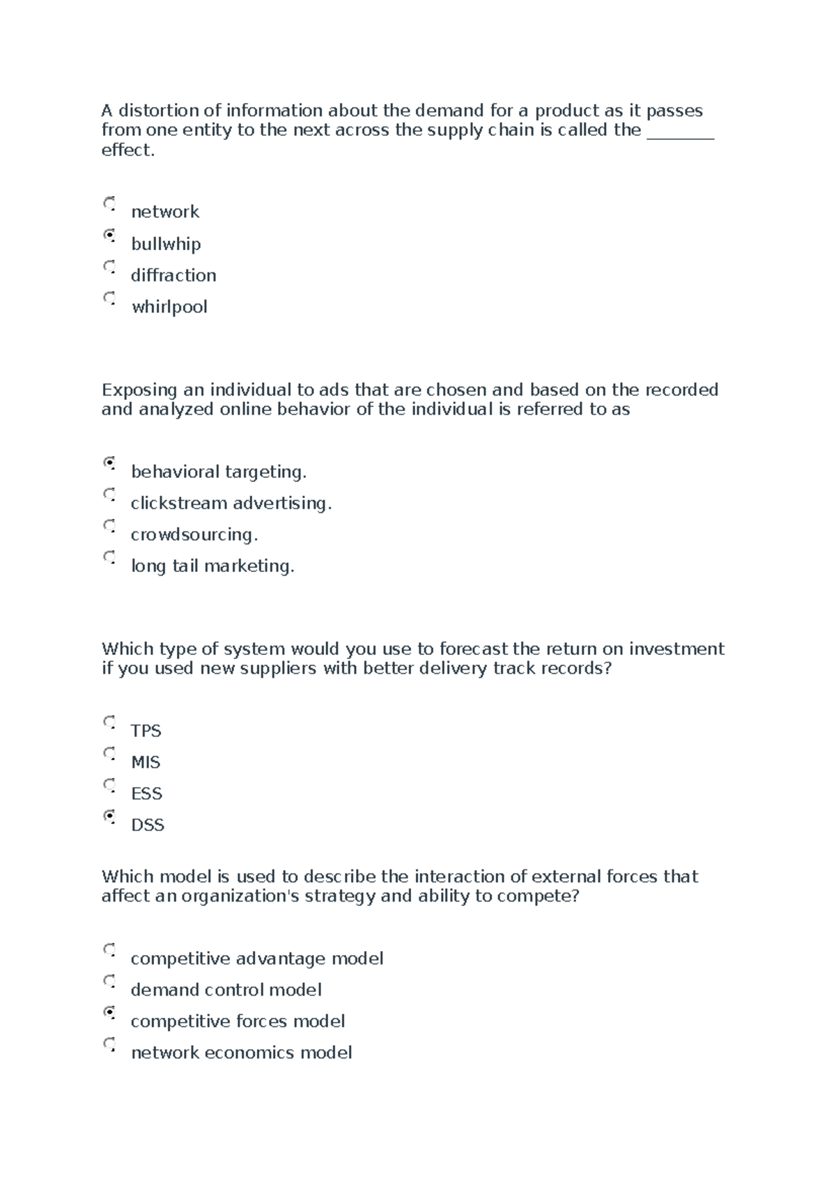 ICT225 Quiz 01: Key Concepts on Supply Chain & Business Systems - Studocu