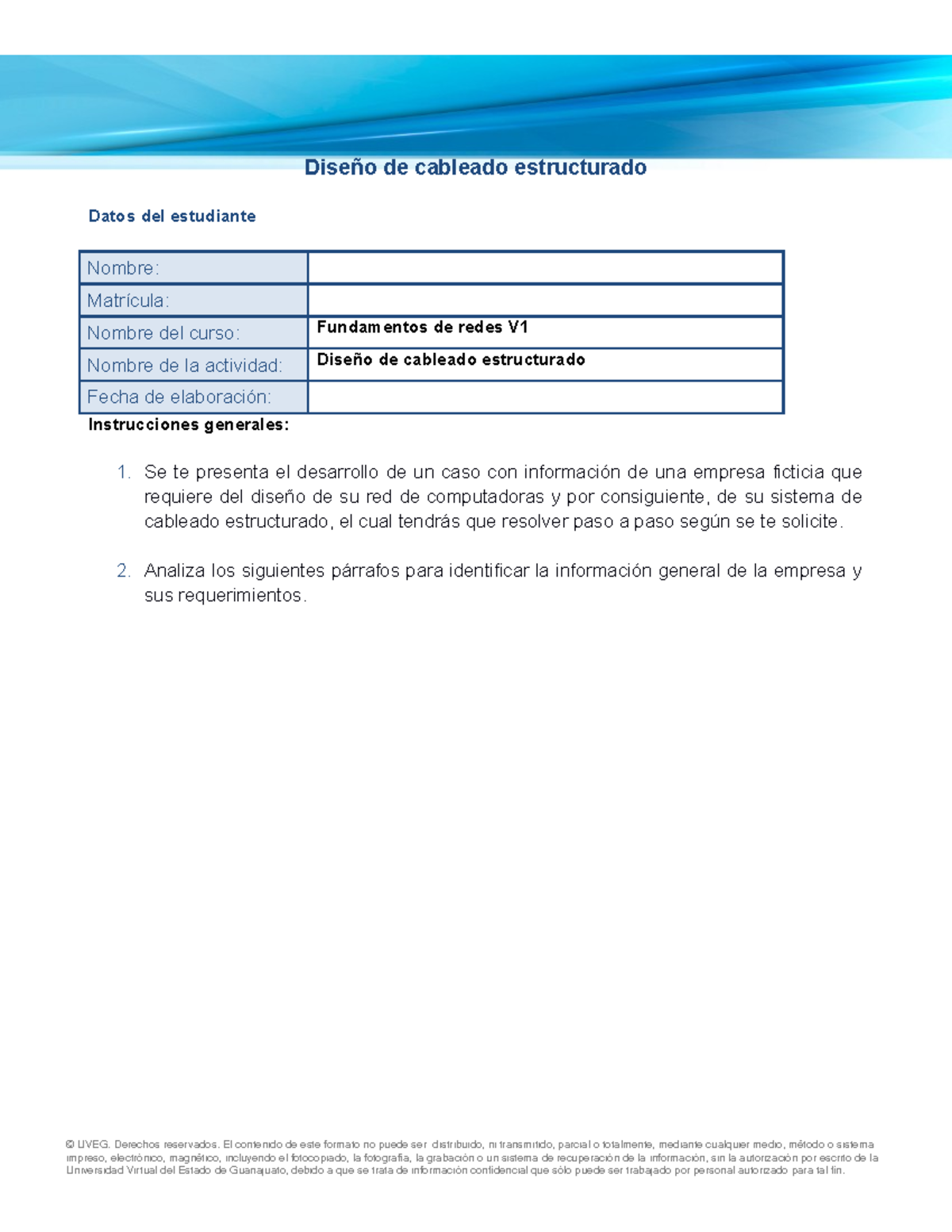 Diseño de Cableado Estructurado para Reto 5 U3 - Fundamentos de Redes - Document Preview