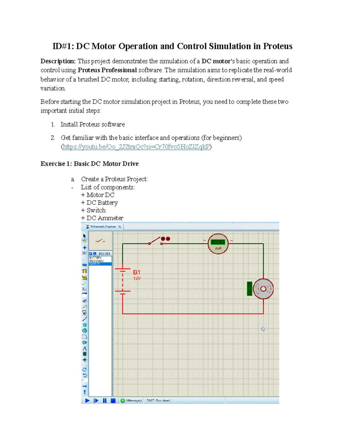DC Motor Operation Simulation in Proteus: Project Overview - Studocu