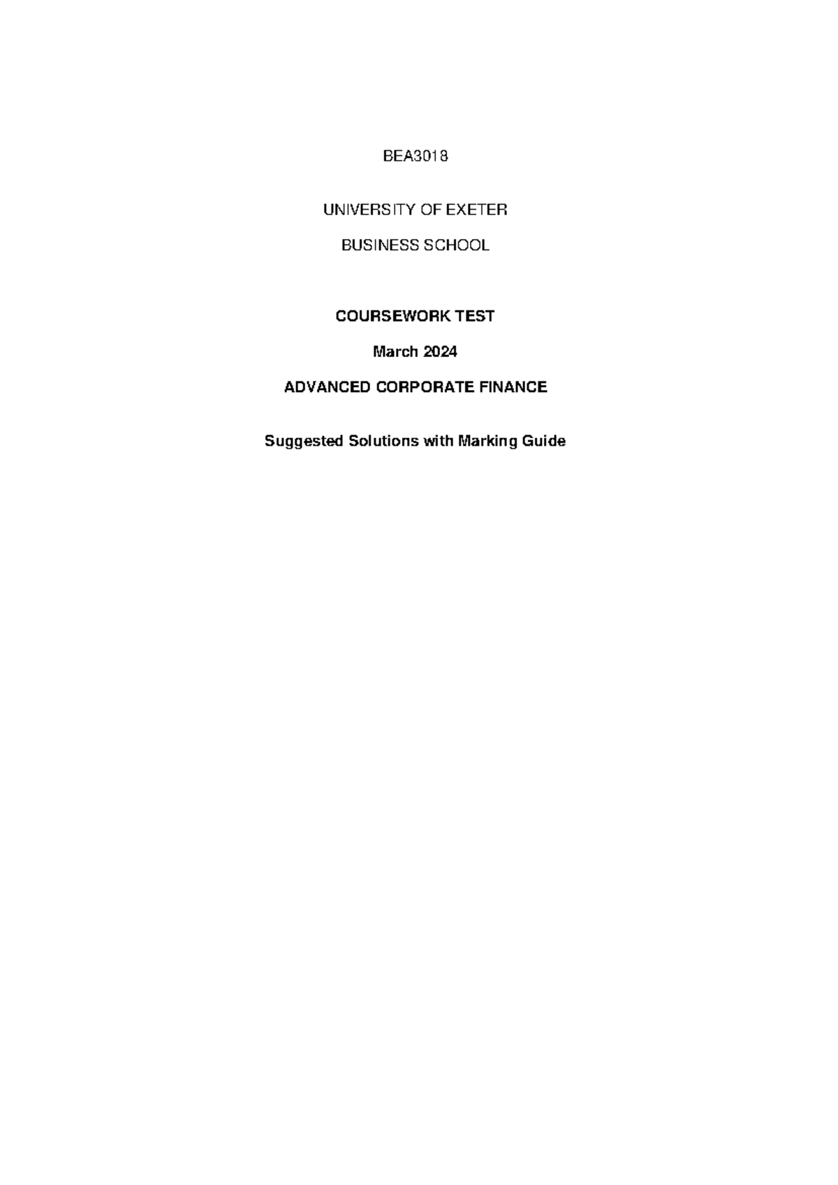 Coursework Test March 2024 suggested solutions with marking guide - BEA ...