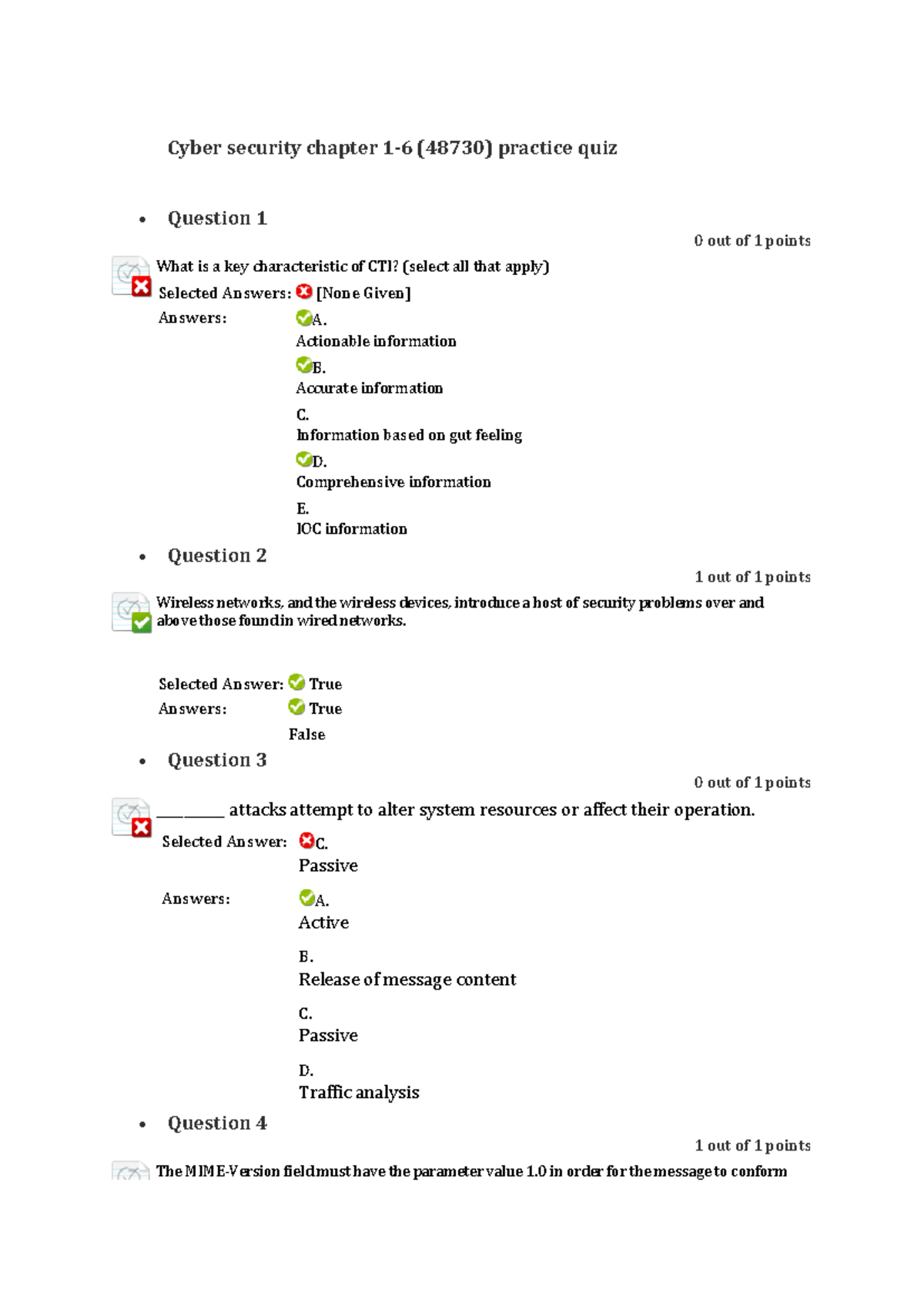 Cyber Security Quiz 2 (48730): Sample Questions & Answers - Document Preview