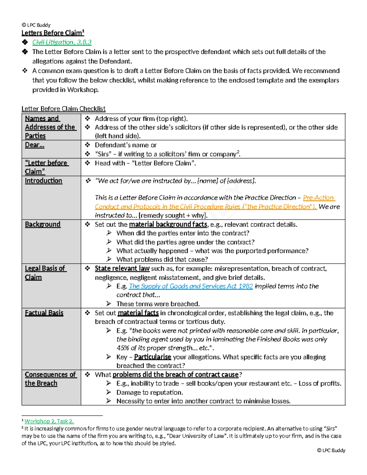 B(1) Letter of Claim Checklist: Guidelines for Legal Claims Process ...