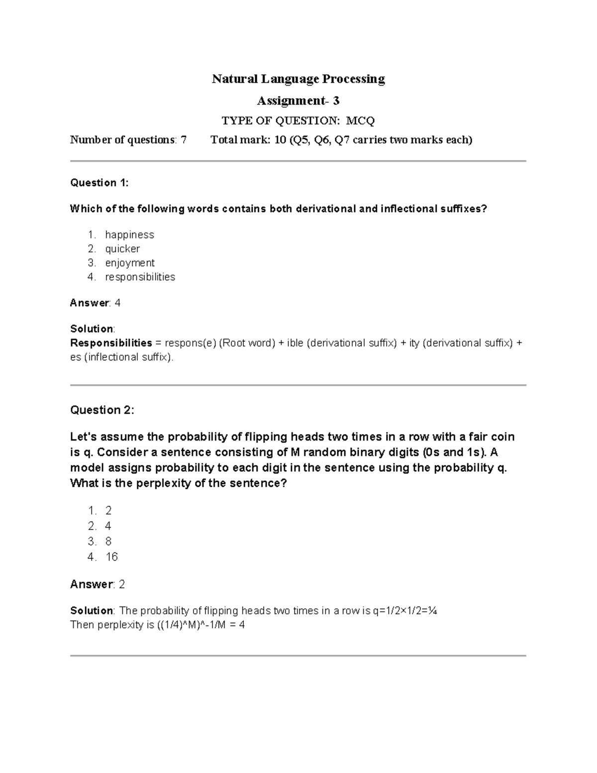Natural Language Processing MCQ Solutions - Course Code: NLP 3 - Studocu