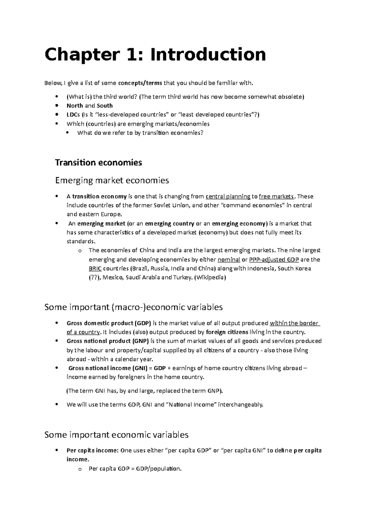 ECON115 Chapter 1 - Intro to Economic Growth and Development Concepts ...