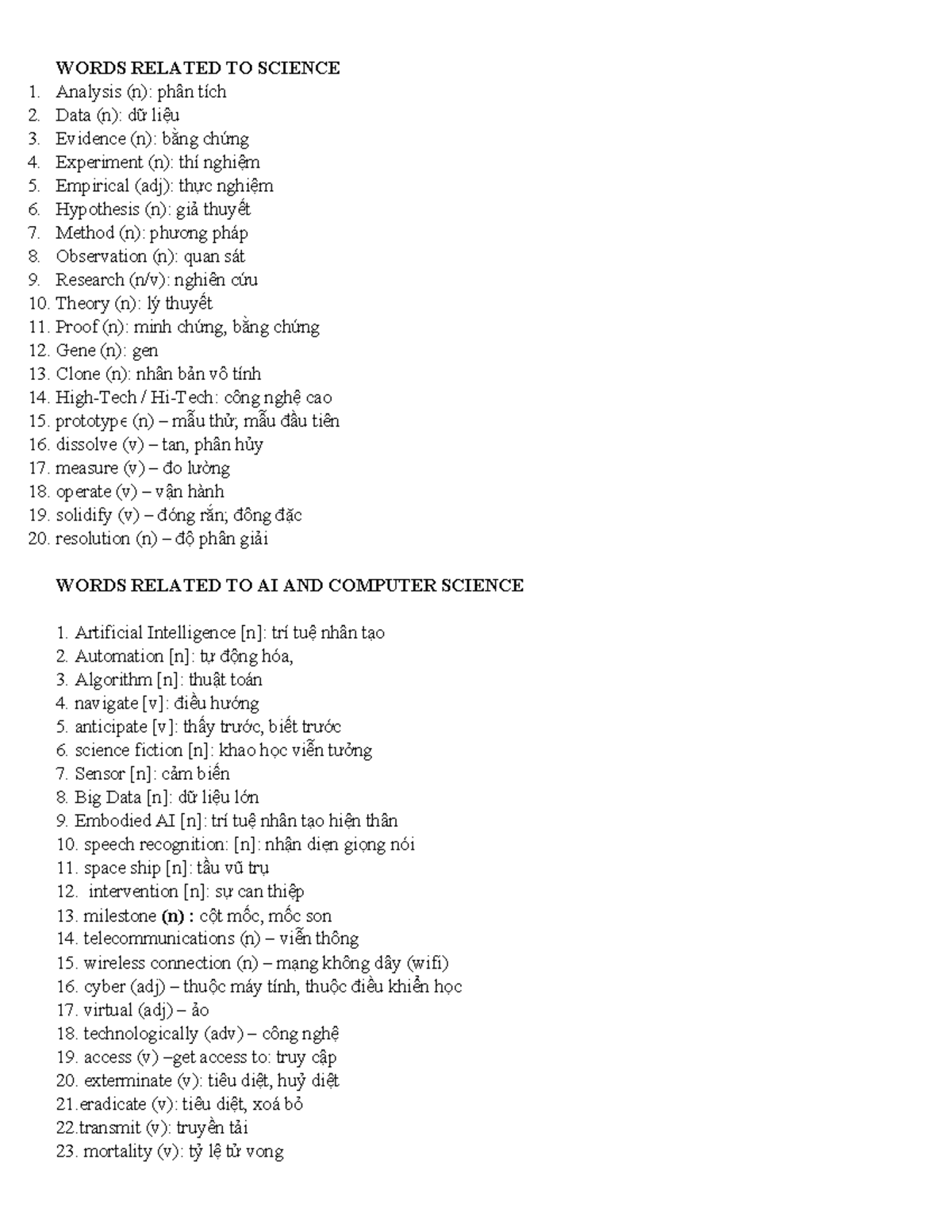 Science and Technology Vocabulary List - Studocu
