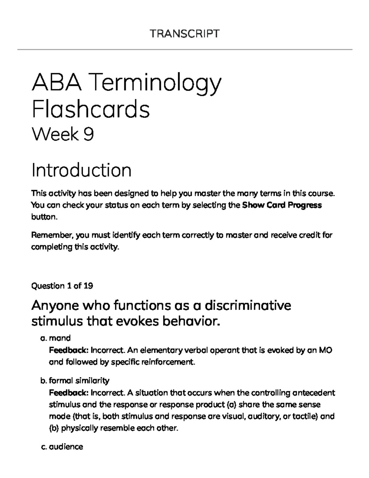 PSY 7709 Week 9 ABA Terminology Flashcards & Study Guide - Studocu