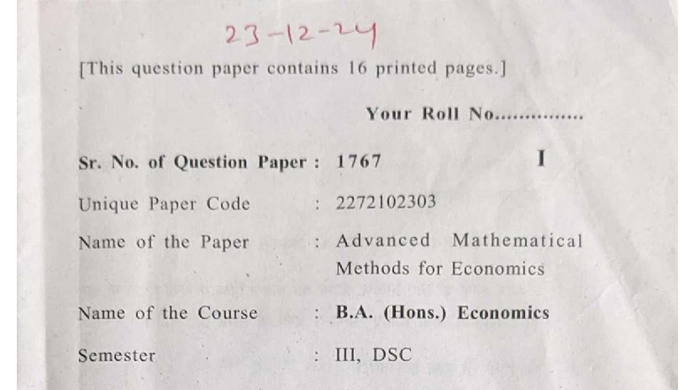 A MME 2024 - Advanced Mathematical Methods for Economics Exam Paper ...