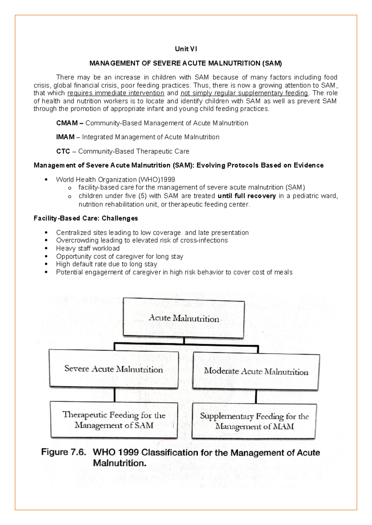 2 Unit VI Management of SAM - Unit VI MANAGEMENT OF SEVERE ACUTE ...