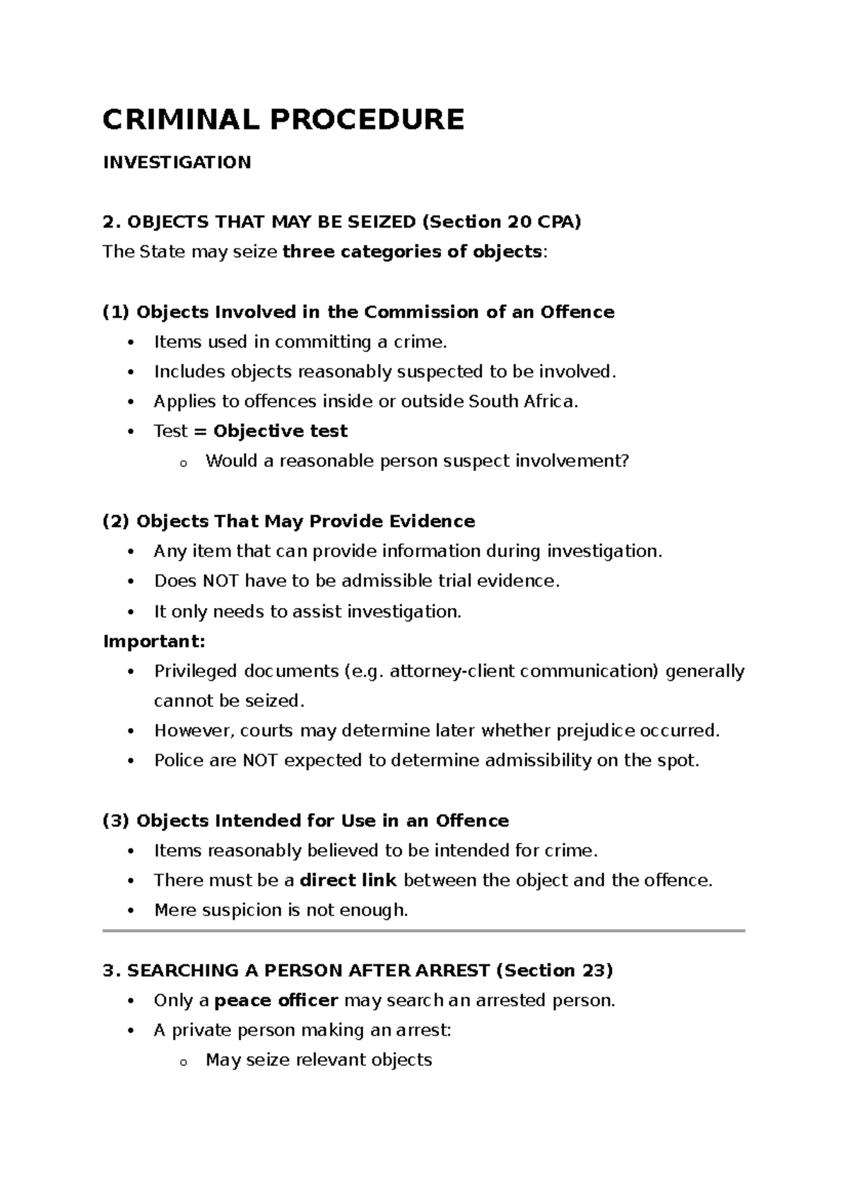 CRIM 202: Seizure of Objects and Search Procedures in Criminal Law ...