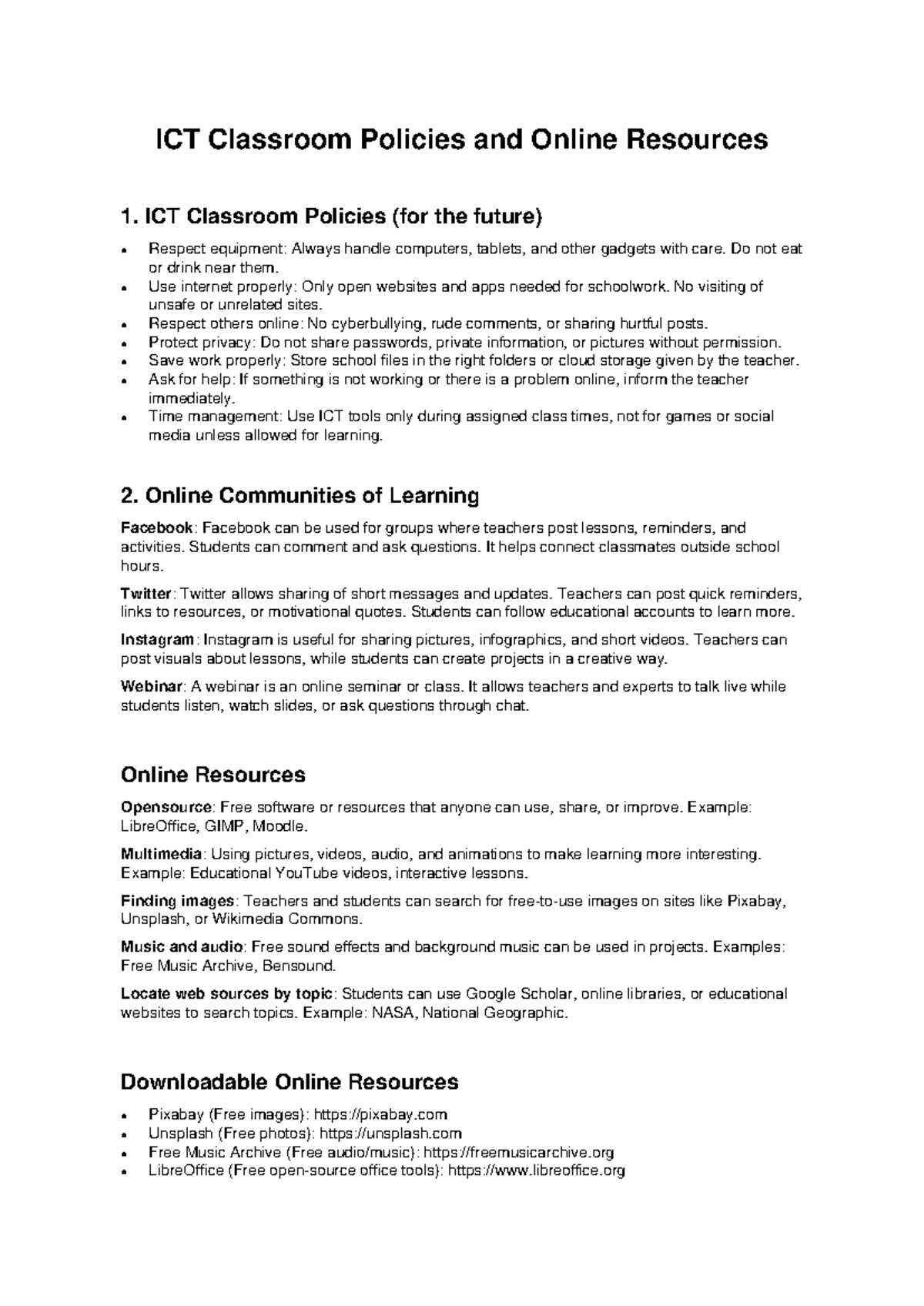 ICT Classroom Policies & Online Resources - 1 - Studocu