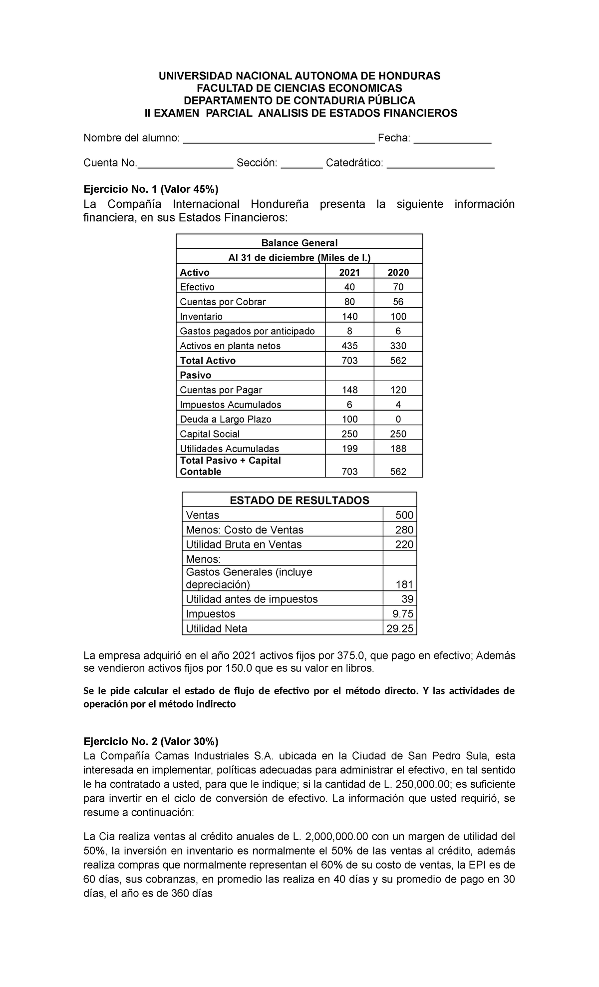 II Examen Parcial: Análisis de Estados Financieros - 2026 - Studocu