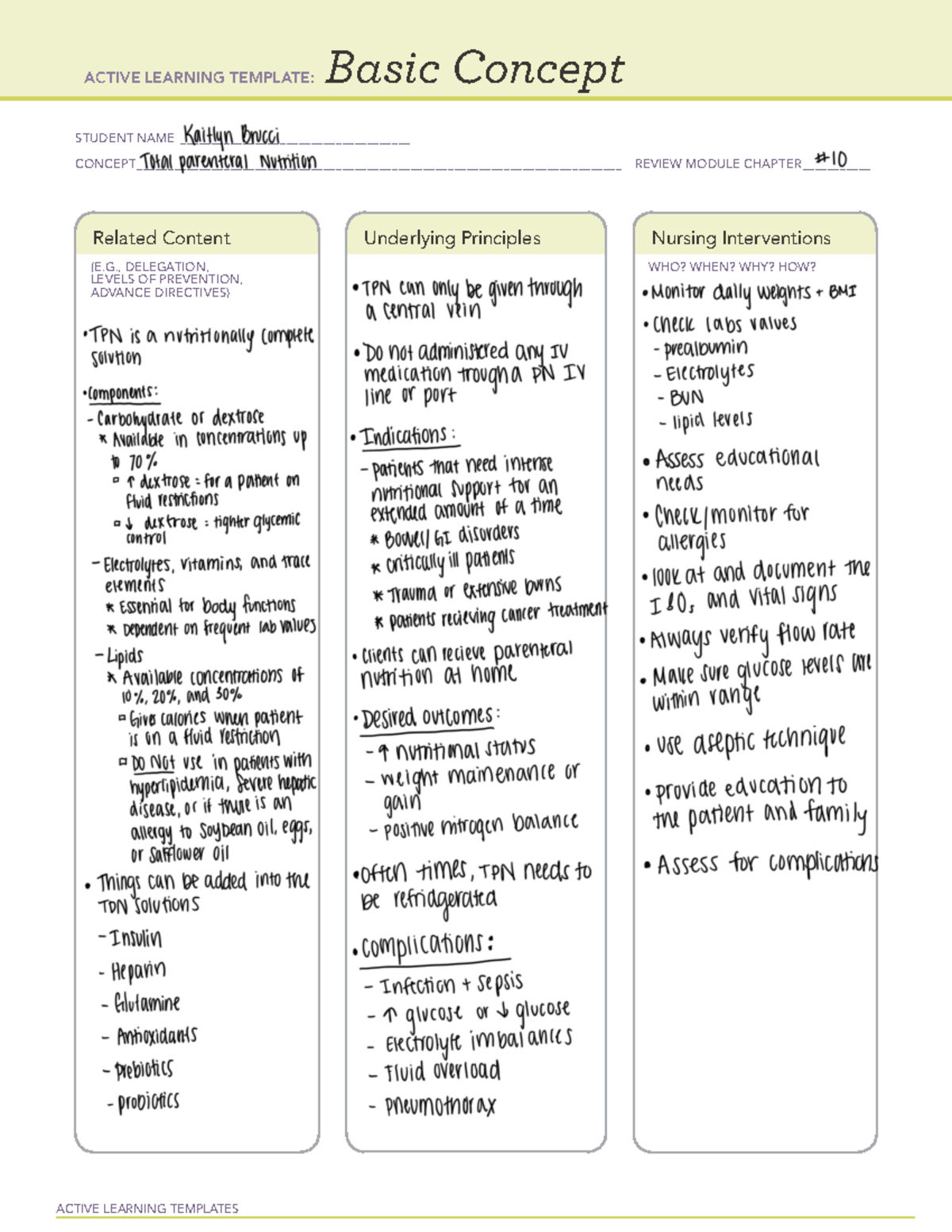 TPN- Kaitlyn Brucci - ati template - NRS 416 - ACTIVE LEARNING ...