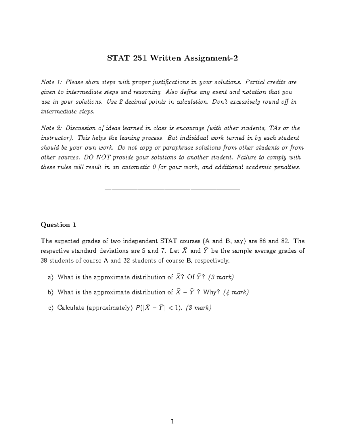 STAT251 Written Assignment 2: Statistical Analysis & ANOVA 2023W1 - Studocu