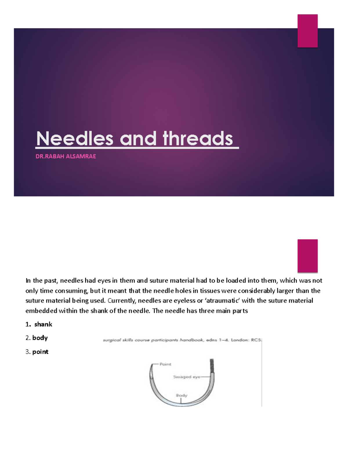 Needles and threads 2 - faculty of medicine - Needles and threads DR ...