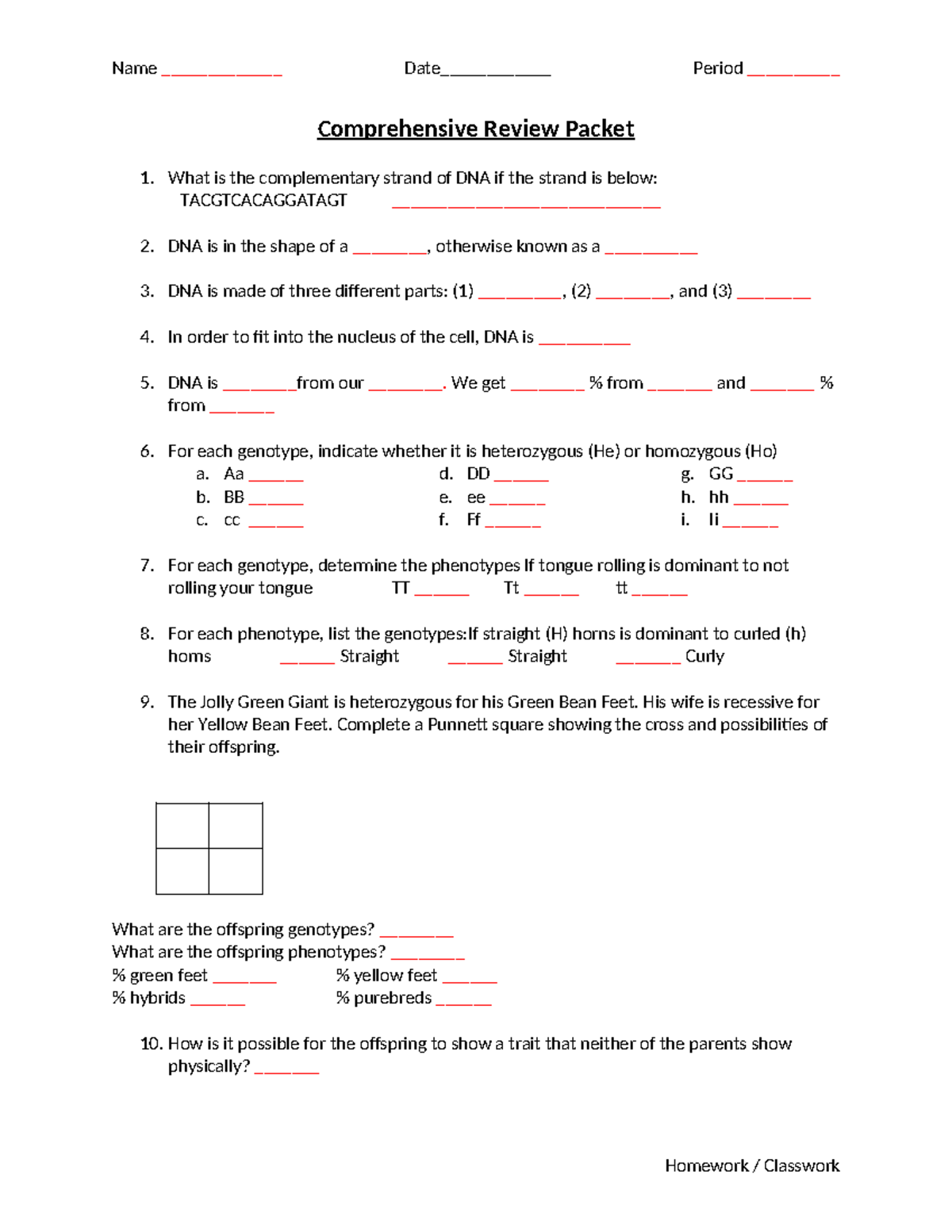 Comprehensive Review Packet for Genetics (BIO 101) - Studocu