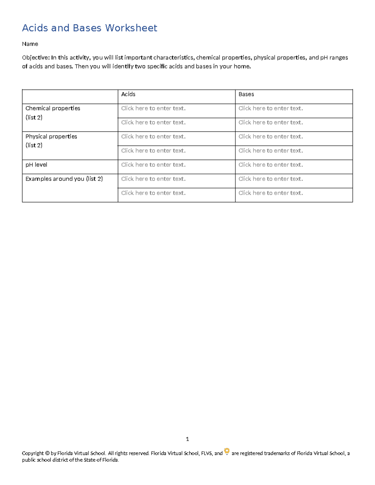 Acids and Bases Worksheet - Science Assignment - Studocu