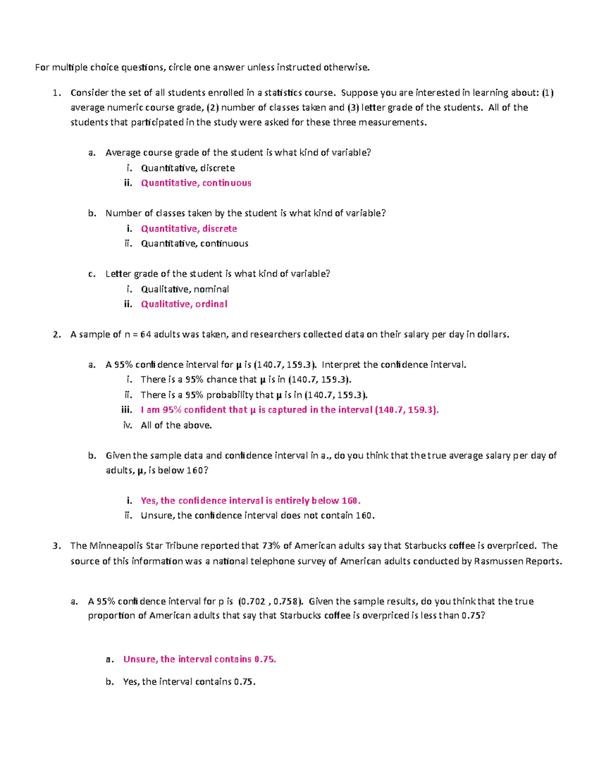 Final Exam Study Guide for Statistics (Course Code: STAT101) - Studocu