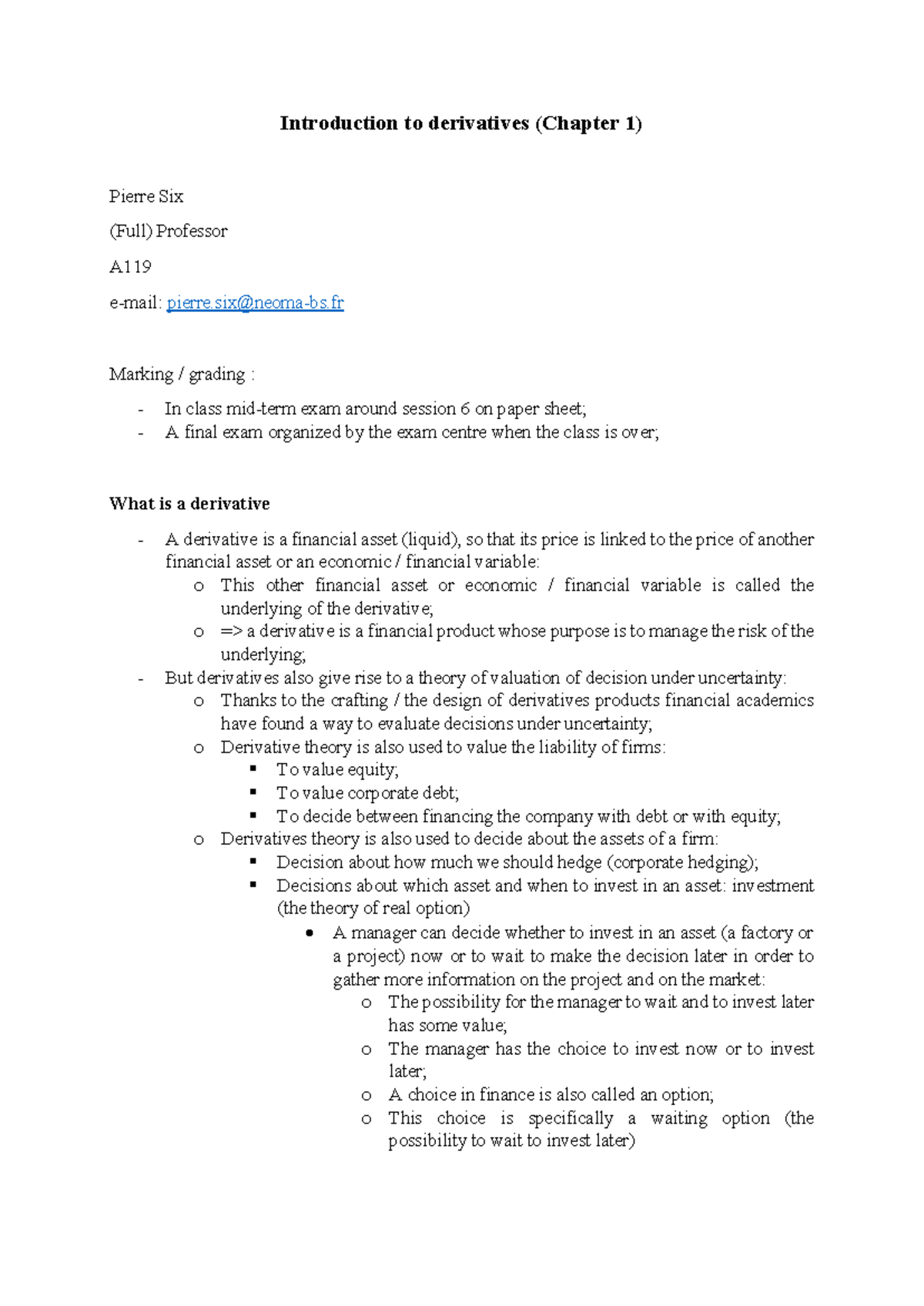 Financial Engineering Lecture Notes (Chapter 1) - Derivatives Overview ...