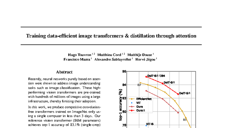 Training Image Transformers Distillation via Attention (Touvron 21a ...