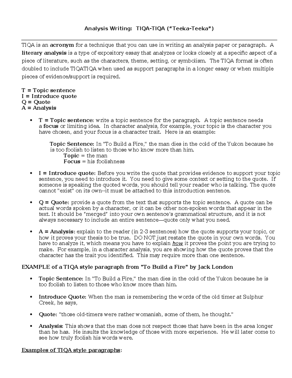 Analysis-Writing - SOME HELP FOR THE HOMIE - Analysis Writing: TIQA ...