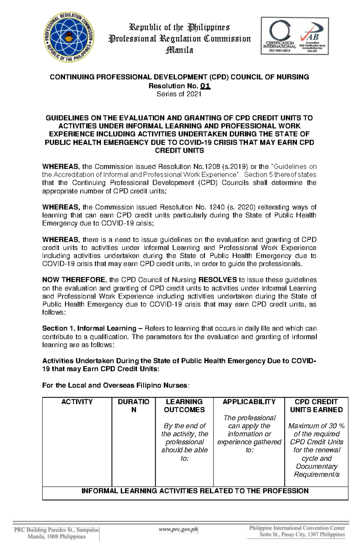 Cpd 2021-01 Nursing - Cpd - Republic of the Philippines Professional ...