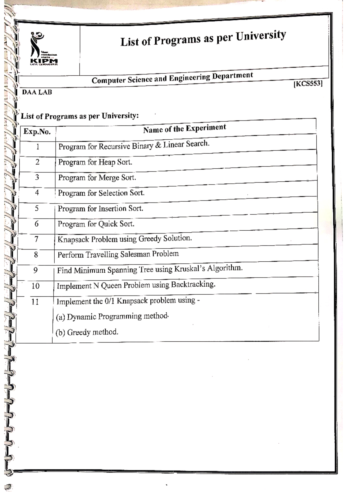 DAA Lab Programs Collection - CSE 751 Practical Guide - Studocu
