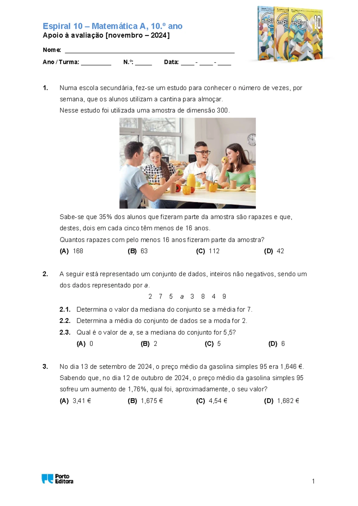 Espma 10 - Resolução Avaliação Matemática A - Novembro 2024 - Studocu