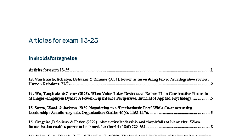 Exam Articles Compilation for Leadership Studies - Studocu