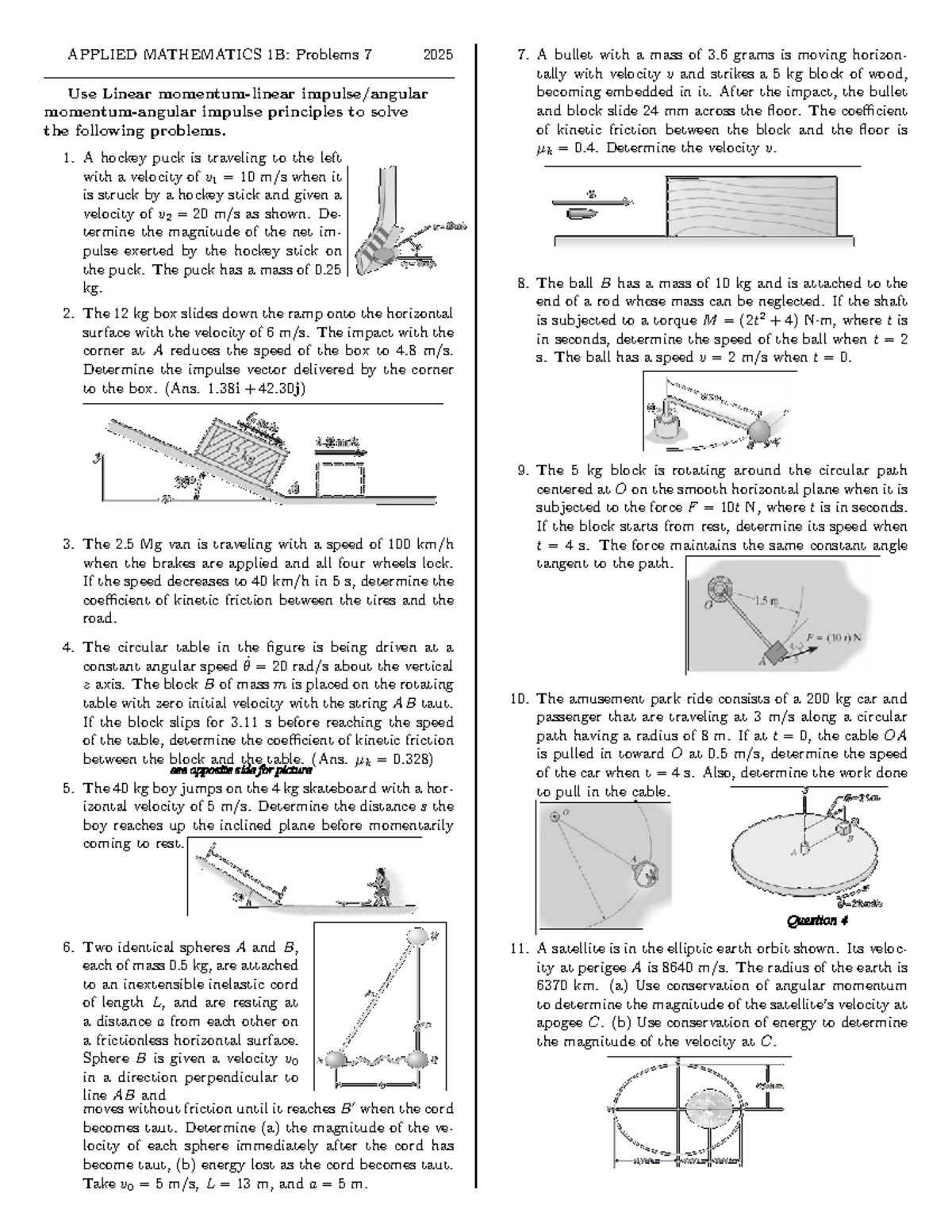 Applied Mathematics 1b Tutorial Problems On Linear Impulse Studocu