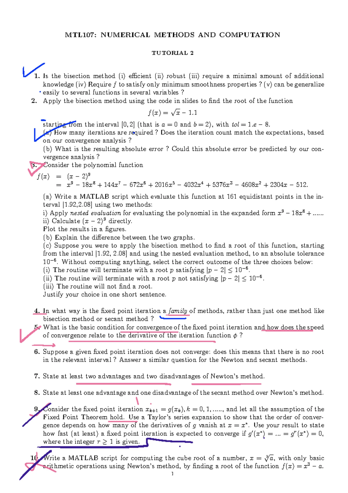 MTL107 Tutorial 3 - MTL107: NUMERICAL METHODS AND COMPUTATION TUTORIAL ...