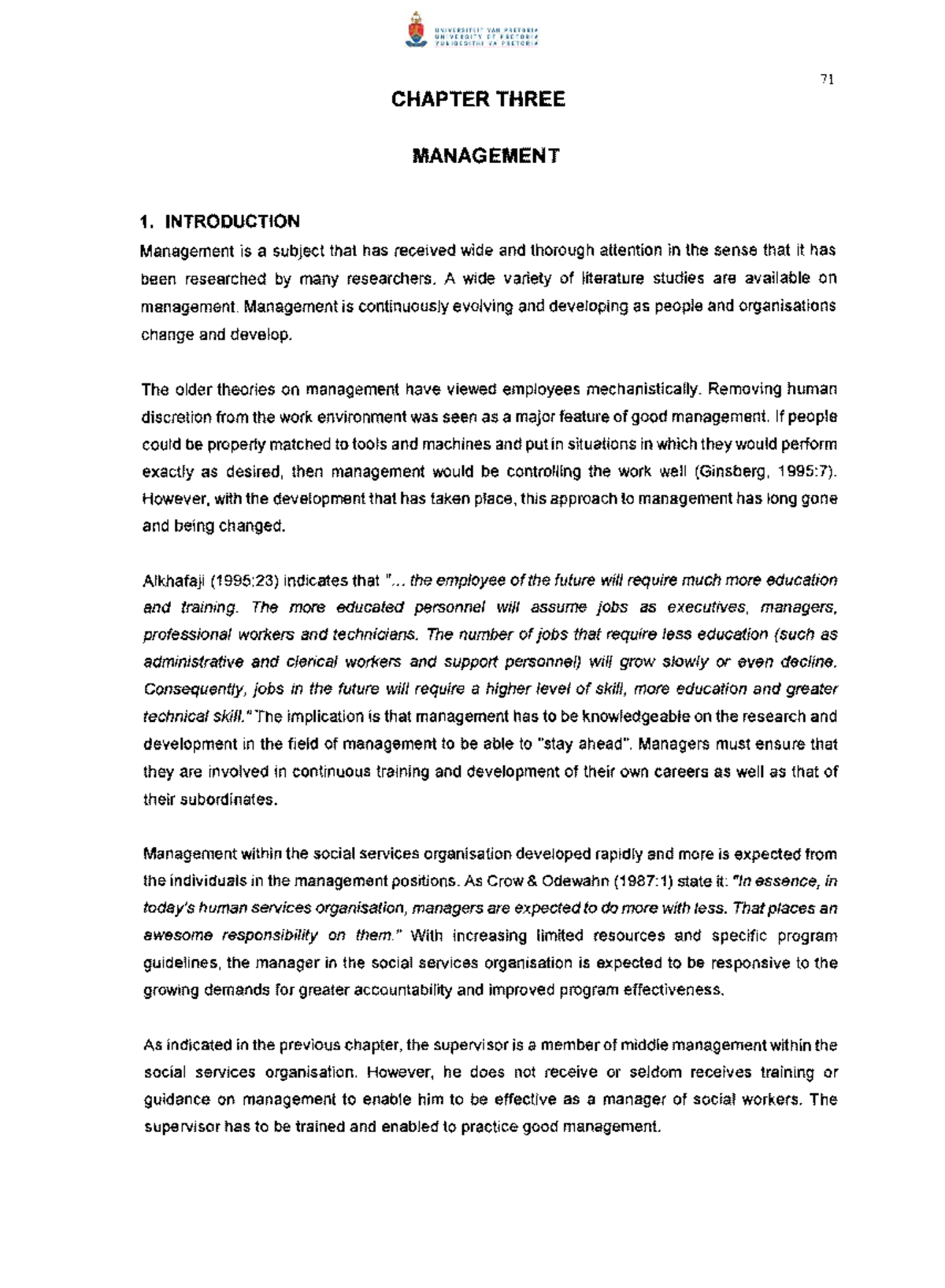 03 CHAPTER 3: MANAGEMENT - EVOLUTION AND PRACTICE IN SOCIAL SERVICES ...