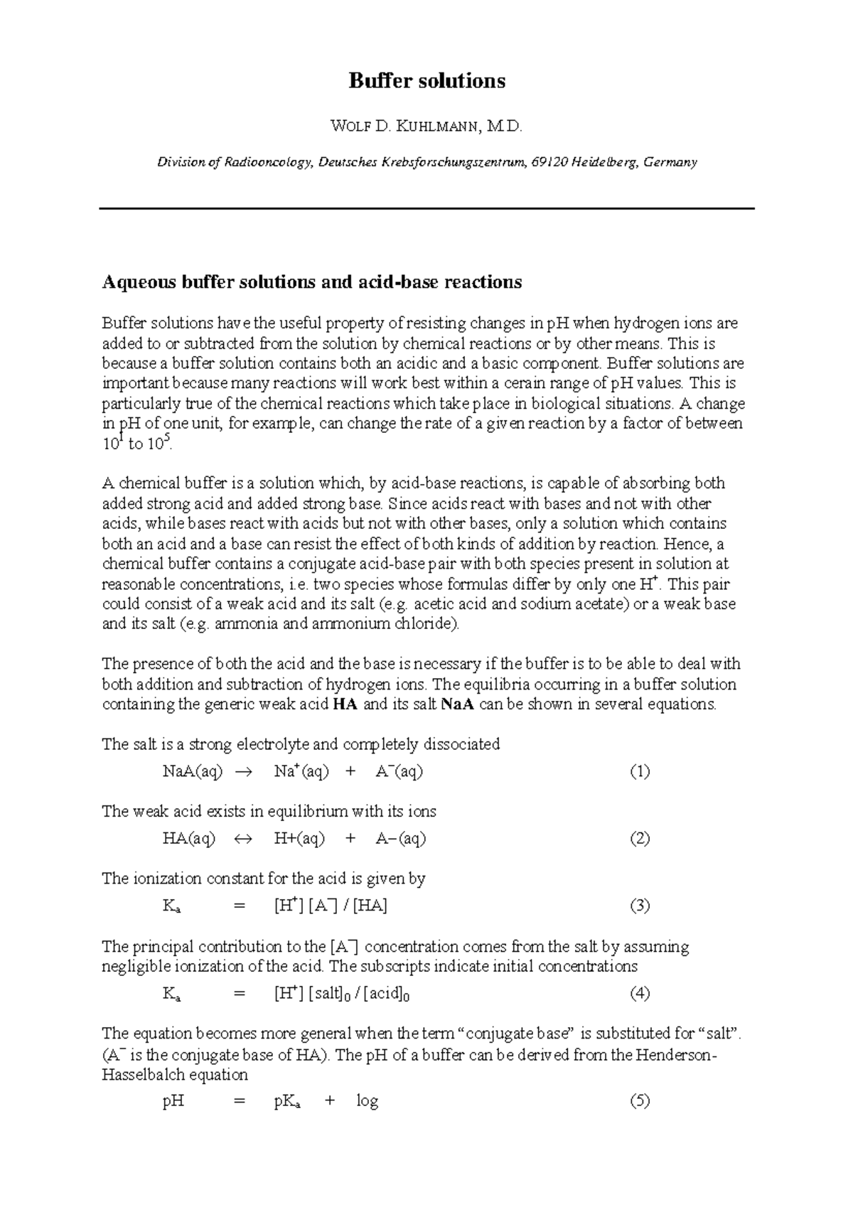 Bufferssolutions - notes - Buffer solutions WOLF D. KUHLMANN, M ...