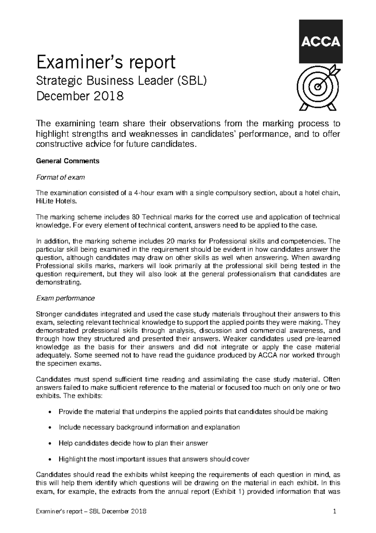 2018 SBL Examiner’s Report - Strengths & Weaknesses Analysis - Studocu