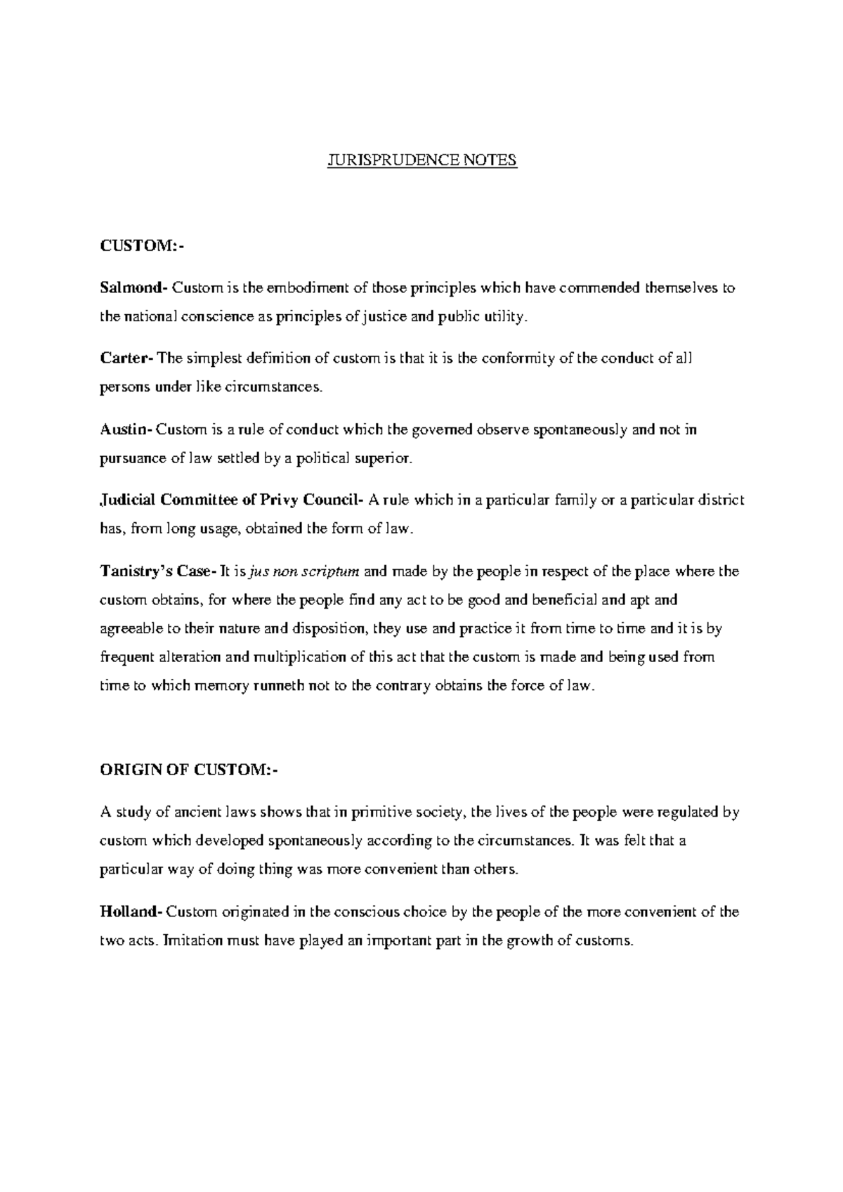 Jurisprudence Notes on Customs: Definitions, Origins, and Legal Impact ...