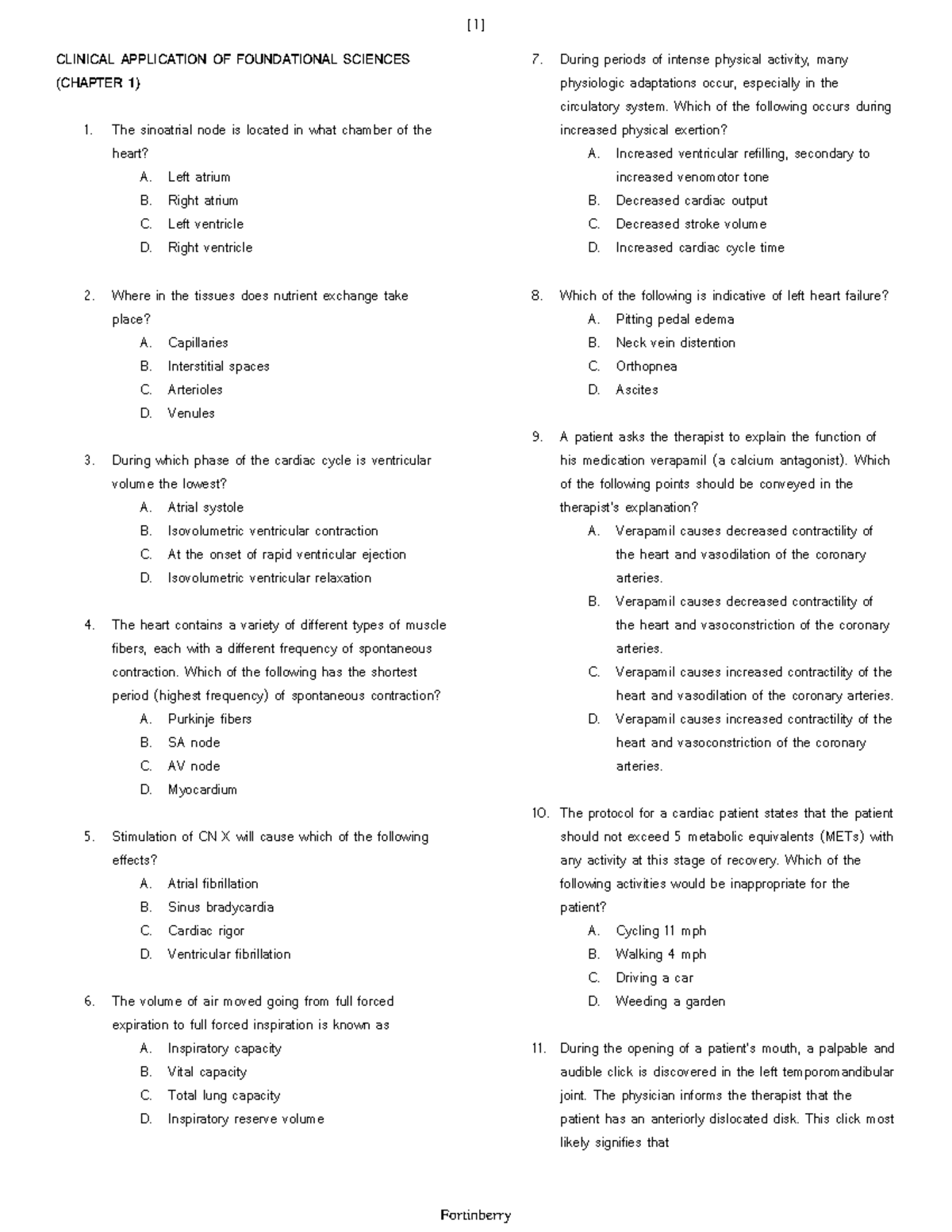 Fortinberry - Board Exam Practice Questions with Key Answers & Rationale - Document Preview