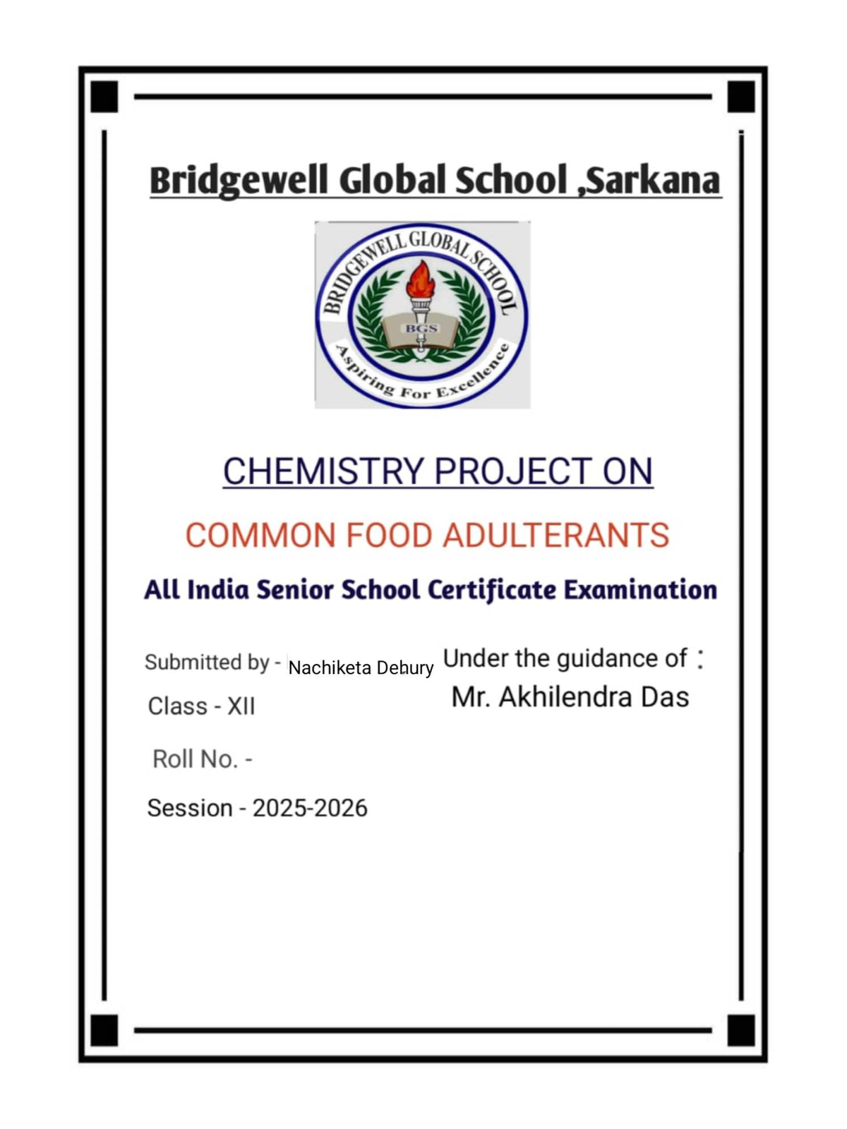 CHEMISTRY PROJECT ON COMMON FOOD ADULTERANTS - CLASS XII - Studocu
