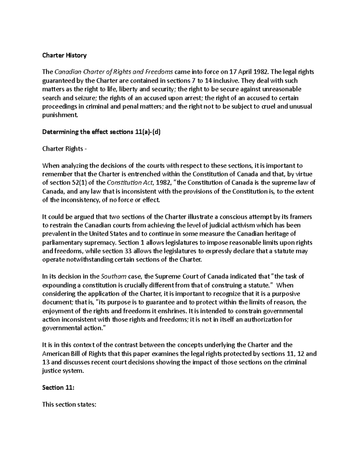 Charter Section 11(a)-(d) Legal Rights Summaries and Analysis - Studocu