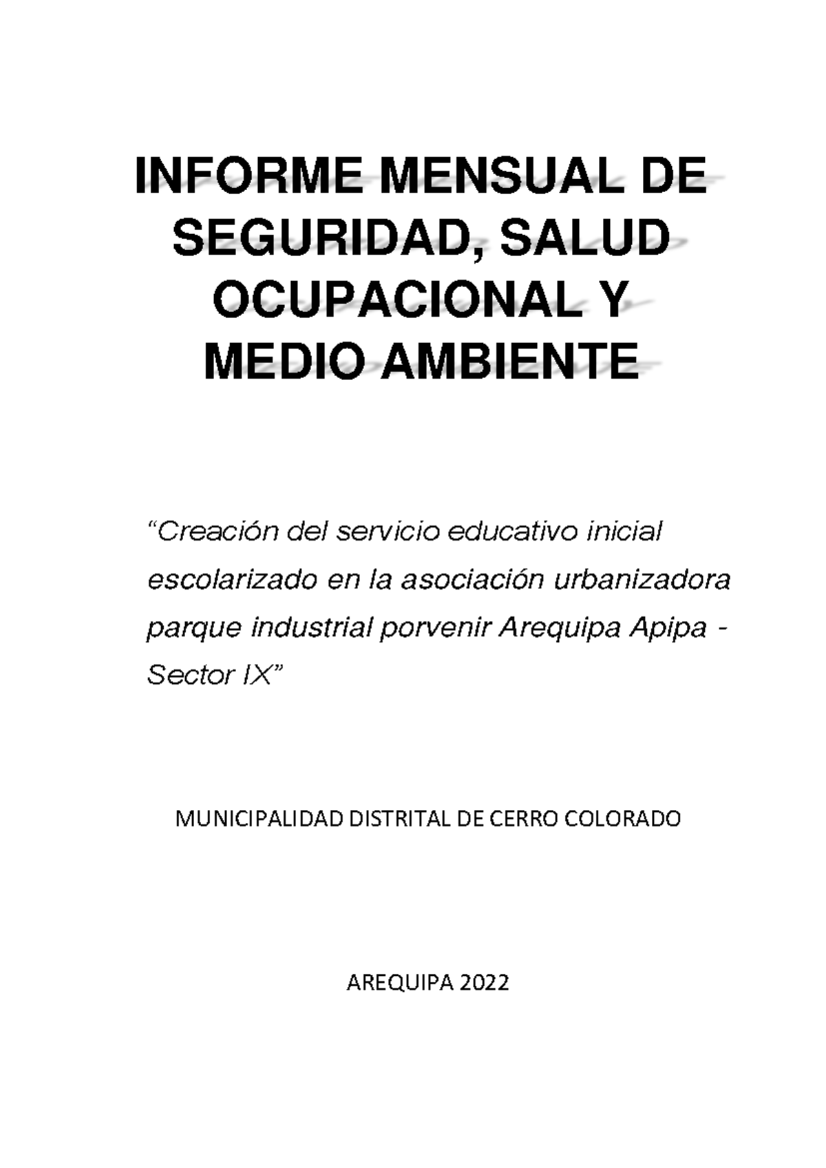 Informe Mensual de Seguridad y Salud Ocupacional - Enero 2022 - Studocu